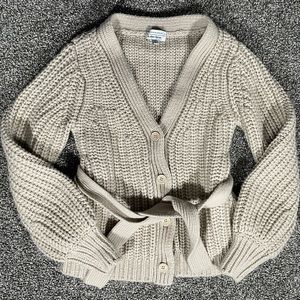 And Other Stories Chunky Loose Knit Wool Cardigan Balloon Sleeve Belt Women’s XS